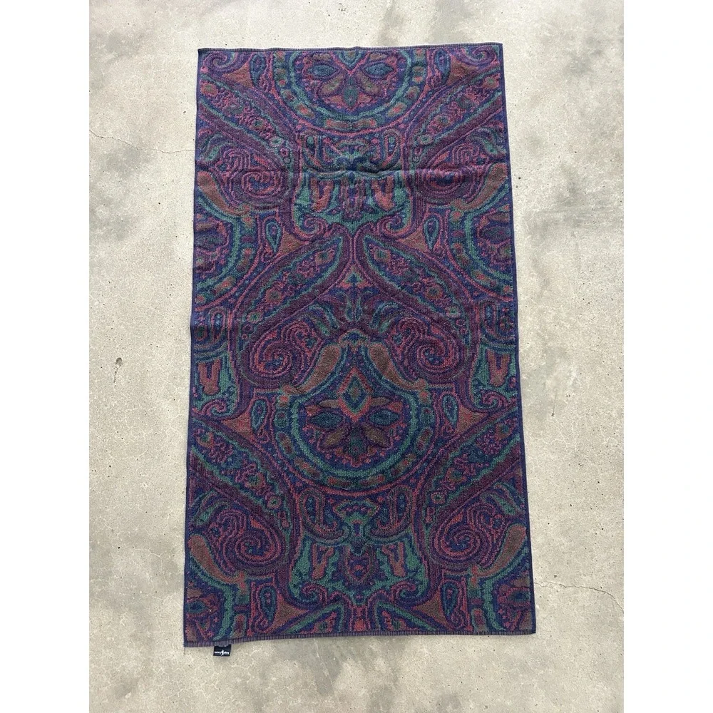 Vintage Ralph Lauren Paisley Medallion Bath Towel Jewel Tone Cotton